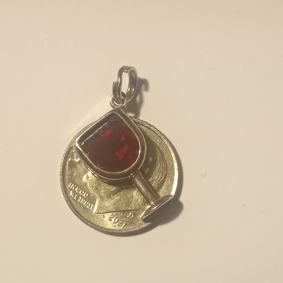 Sterling Silver w/Red CZ Wine Glass Charm. - Picture 5 of 7